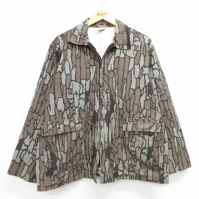 XL★古着 長袖 ハンティング ジャケット メンズ 80年代 80s TREBARK コットン USA製 タロン グレー他 迷彩 25feb20 中古 アウター