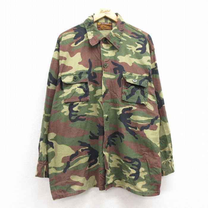 XL★古着 長袖 ハンティング ジャケット メンズ 80年代 80s ウッドランドカモ 大きいサイズ コットン 緑他 グリーン 迷彩 25feb25 中古 アウター