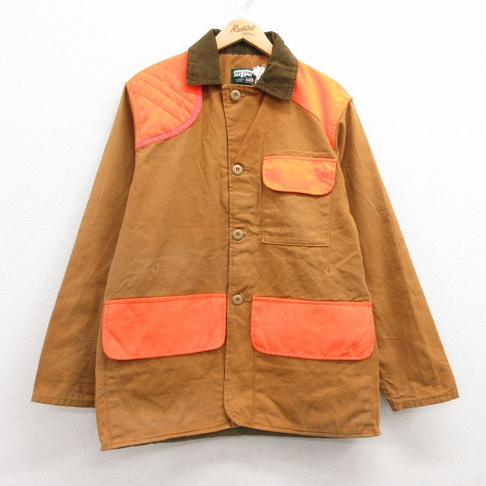 L★古着 SAFTBAK 長袖 ハンティング ジャケット メンズ 90年代 90s ダック地 コットン 襟コーデュロイ USA製 ベージュ カーキ 25feb25 中古 アウター