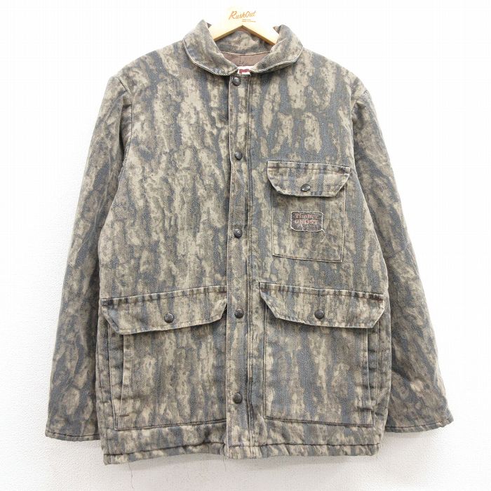 L★古着 長袖 ハンティング ジャケット メンズ 90年代 90s USA製 ベージュ系 カーキ 迷彩 内側キルティング 25feb25 中古 アウター