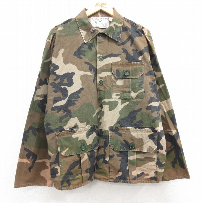 L★古着 長袖 ハンティング ジャケット メンズ 00年代 00s ウッドランドカモ コットン 茶 ブラウン 迷彩 25mar06 中古 アウター