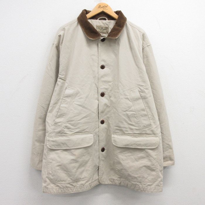 XL★古着 エルエルビーン LLBEAN 長袖 カバーオール メンズ 00年代 00s 大きいサイズ ロング丈 コットン 襟コーデュロイ 薄ベージュ カーキ 25mar06 中古 アウター