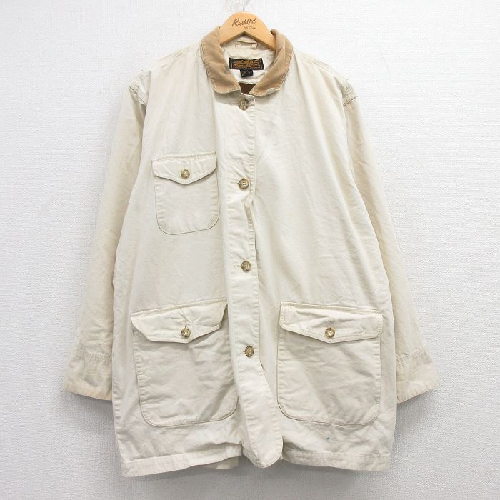 【50%OFF】XL★古着 エディーバウアー 長袖 カバーオール メンズ 90年代 90s 大きいサイズ コットン 襟コーデュロイ 薄ベージュ カーキ 25mar06 中古 アウター