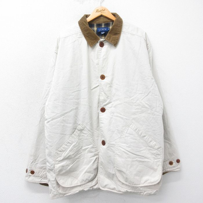 XL★古着 ジェイクルー J.CREW 長袖 カバーオール メンズ 00年代 00s 襟コーデュロイ 大きいサイズ ロング丈 コットン 薄ベージュ カーキ 内側フランネル 25mar06 中古 アウター