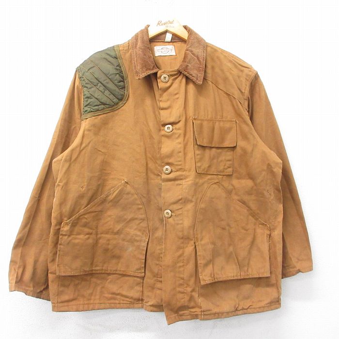 XL★古着 SAFTBAK 長袖 ハンティング ジャケット メンズ 80年代 80s 襟コーデュロイ ダック地 大きいサイズ 茶 ブラウン 25mar06 中古 アウター