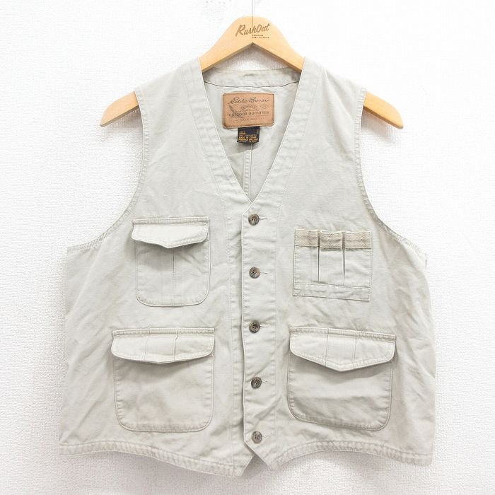 【20%OFF】M★古着 エディーバウアー ハンティング ベスト メンズ 00年代 00s コットン 薄ベージュ カーキ 25aug12 中古 アウター
