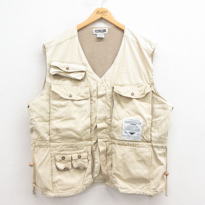 【20%OFF】XL★古着 COTLER ハンティング ベスト メンズ 00年代 00s 大きいサイズ コットン ベージュ カーキ 25aug12 中古 アウター