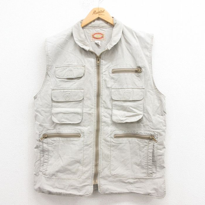 【50%OFF】L★古着 バナナリパブリック BANANA REPUBLIC ブランド ハンティング ベスト メンズ 80年代 80s コットン 薄ベージュ カーキ 25aug12 中古 アウター