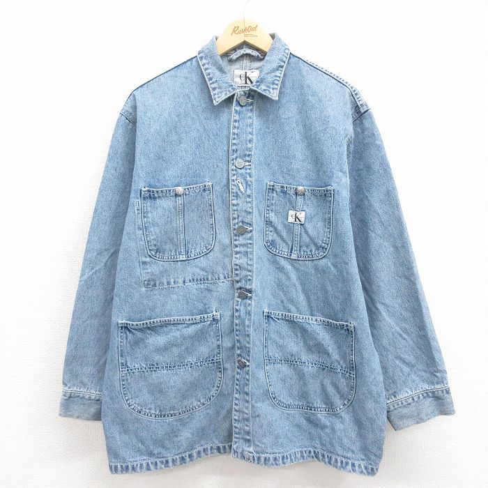 XL★古着 カルバンクライン Calvin Klein 長袖 カバーオール メンズ コットン 紺 ネイビー デニム 25aug12 中古 アウター
