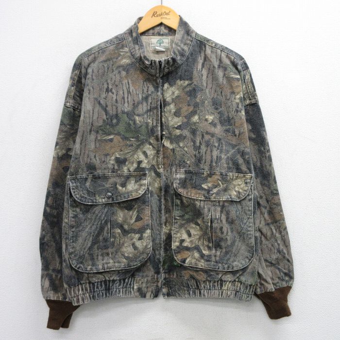 XL★古着 長袖 ハンティング ジャケット メンズ 90年代 90s モッシーオーク 内側キルティング コットン USA製 黒他 ブラック 迷彩 25sep24 中古 アウター
