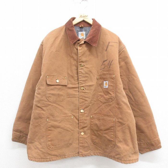 【20%OFF】XL★古着 カーハート Carhartt 長袖 ミシガンチョア ジャケット カバーオール メンズ 90年代 90s ダック地 大きいサイズ 襟コーデュロイ コットン USA製 茶 ブラウン 内側ブランケット 【spe】 25sep25 中古 アウター