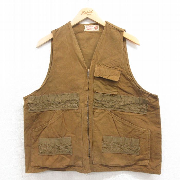 L★古着 ビンテージ ハンティング ベスト メンズ 70年代 70s ダック地 濃茶 ブラウン 25sep25 中古 アウター