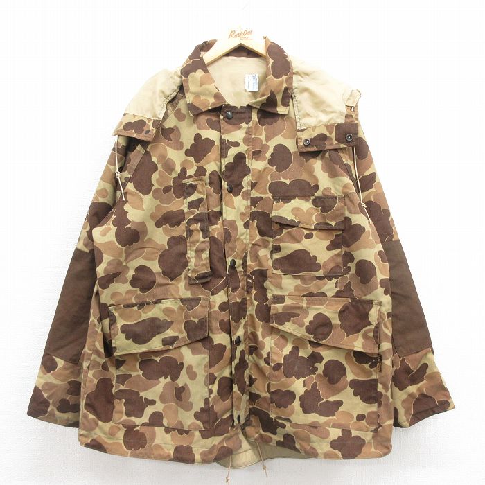 XL★古着 長袖 ハンティング ゴアテックス ジャケット パーカー メンズ ダックハンターカモ ラグラン 茶他 ブラウン 迷彩 【spe】 25sep25 中古 アウター