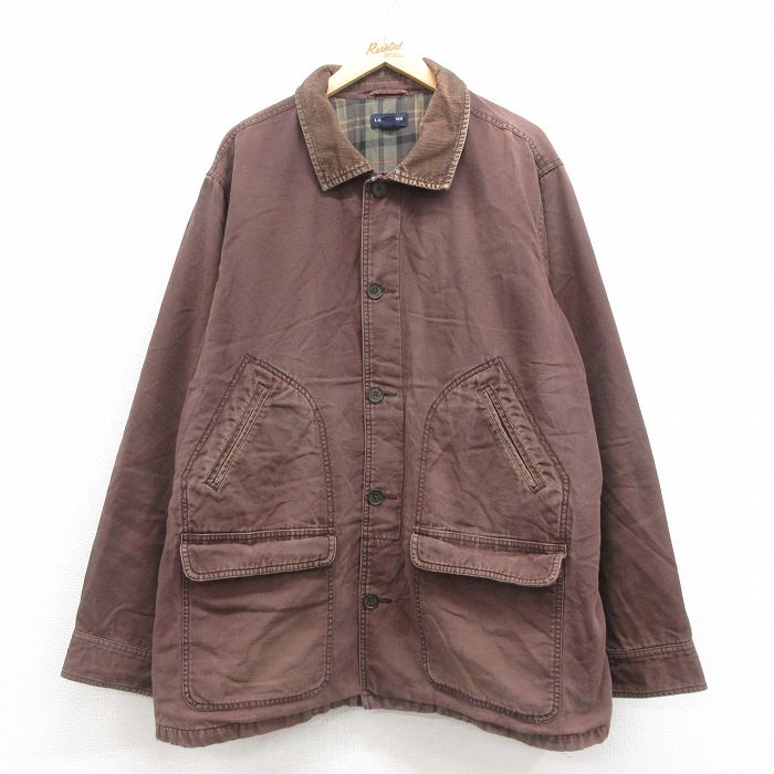 XL★古着 ランズエンド 長袖 カバーオール メンズ ダック地 大きいサイズ ロング丈 コットン 濃ベージュ カーキ 25sep25 中古 アウター