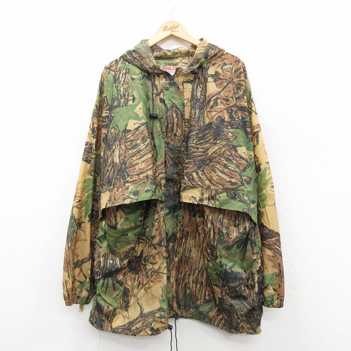 XL★古着 長袖 ハンティング レイン コート パーカー メンズ リアルツリー 大きいサイズ ロング丈 ベージュ他 カーキ 迷彩 25sep27 中古 アウター
