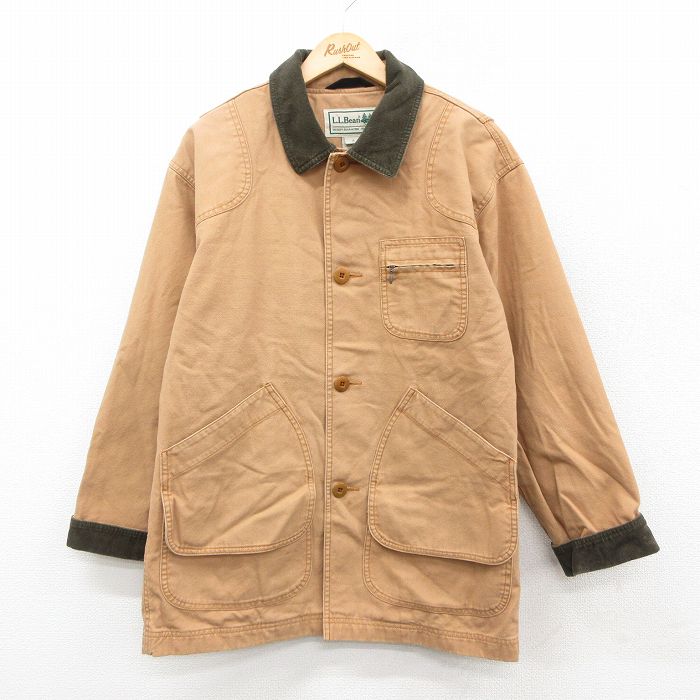 L★古着 エルエルビーン LLBEAN 長袖 カバーオール メンズ 00年代 00s ダック地 襟コーデュロイ コットン ベージュ カーキ 25oct01 中古 アウター