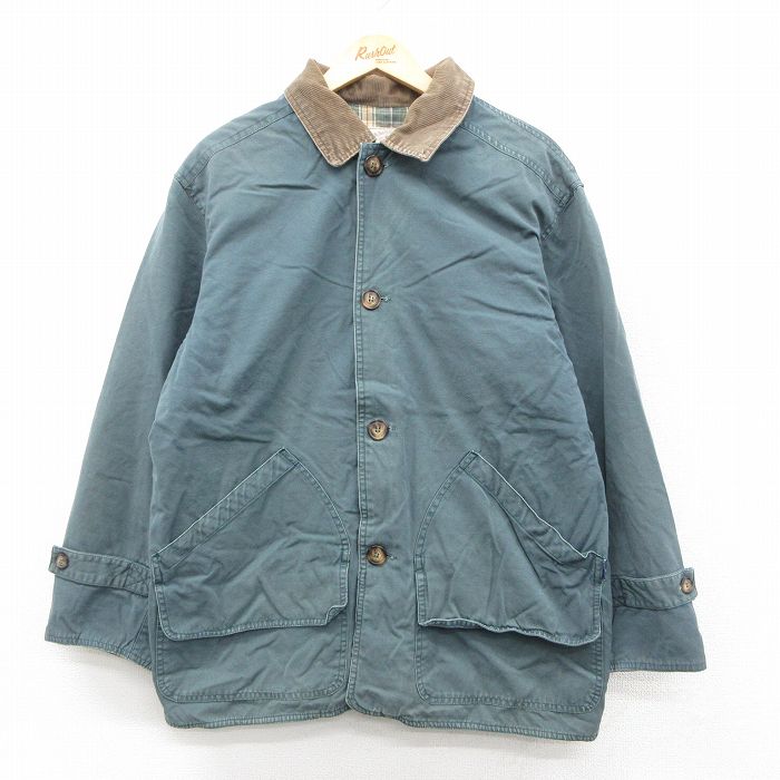 XL★古着 アメリカンイーグル American Eagle 長袖 カバーオール メンズ 90年代 90s 襟コーデュロイ コットン 緑系 グリーン 内側フランネル 25oct01 中古 アウター