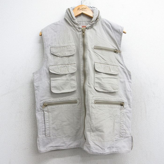M★古着 バナナリパブリック BANANA REPUBLIC ブランド ハンティング ベスト メンズ 80年代 80s コットン 薄ベージュ カーキ 25oct15 中古 アウター
