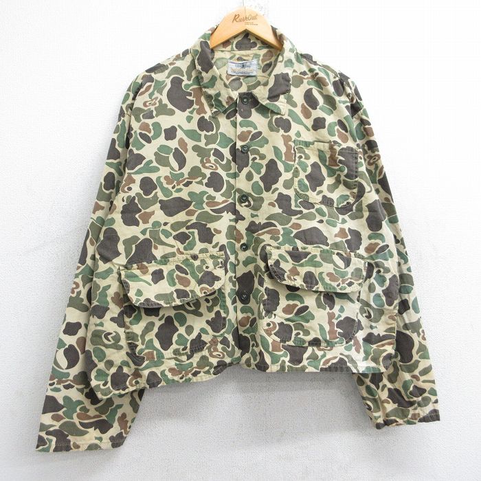 XL★古着 長袖 ハンティング ジャケット メンズ 80年代 80s ダックハンターカモ 大きいサイズ ベージュ他 カーキ 迷彩 25oct15 中古 アウター