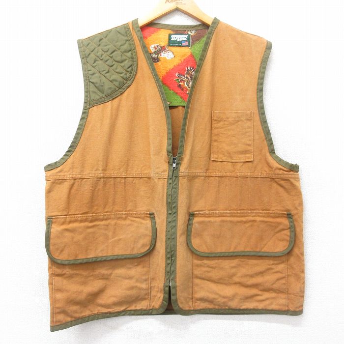 XL★古着 SAFTBAK ハンティング ベスト メンズ 90年代 90s ダック地 大きいサイズ USA製 茶系他 ブラウン 25oct22 中古 アウター