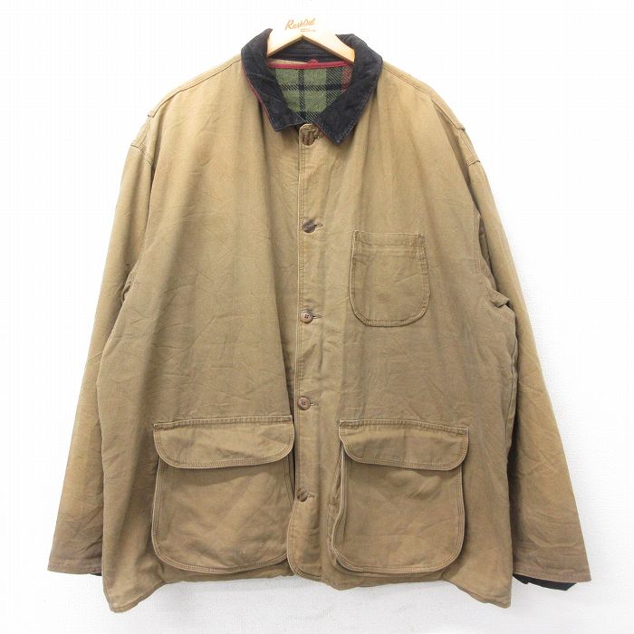 XL★古着 ジェイクルー J.CREW 長袖 カバーオール メンズ 90年代 90s ダック地 襟コーデュロイ 大きいサイズ ロング丈 コットン 茶他 ブラウン 内側ウール 【spe】 25oct22 中古 アウター