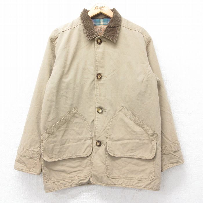 L★古着 アメリカンイーグル American Eagle 長袖 カバーオール メンズ 90年代 90s 襟コーデュロイ コットン ベージュ他 カーキ 内側フランネル 25oct22 中古 アウター