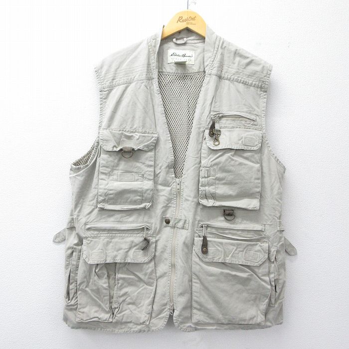 XL★古着 エディーバウアー フィッシング ベスト メンズ 00年代 00s 大きいサイズ コットン 薄ベージュ カーキ 内側メッシュ 【spe】 25oct24 中古 アウター