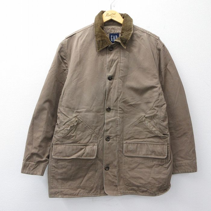 XL★古着 ギャップ GAP 長袖 カバーオール メンズ 00年代 00s 襟コーデュロイ ロング丈 コットン 茶系 ブラウン 内側キルティング 25oct24 中古 アウター