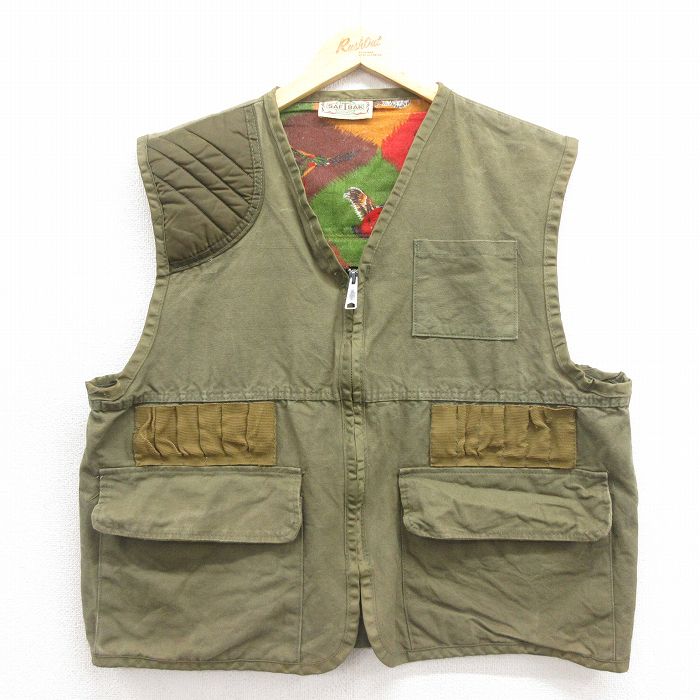 【20%OFF】L★古着 SAFTBAK ハンティング ベスト メンズ 80年代 80s ダック地 緑 グリーン 25oct25 中古 アウター