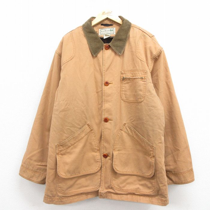 XL★古着 エルエルビーン LLBEAN 長袖 ハンティング ジャケット メンズ 00年代 00s ダック地 大きいサイズ ロング丈 コットン 茶 ブラウン 25nov01 中古 アウター