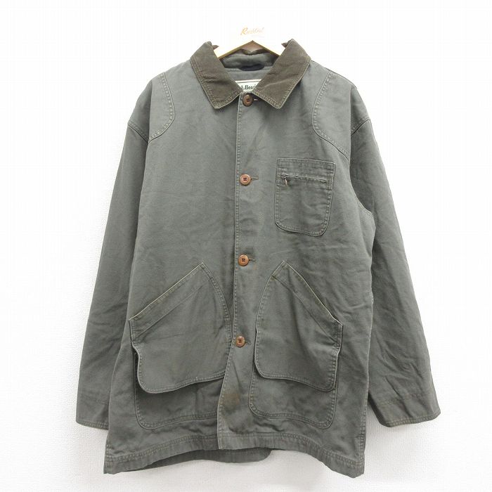 XL★古着 エルエルビーン LLBEAN 長袖 ハンティング ジャケット メンズ 00年代 00s ダック地 大きいサイズ ロング丈 コットン グレー 25nov01 中古 アウター