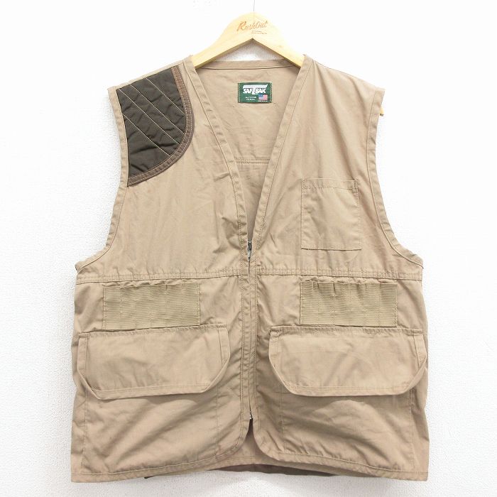 L★古着 SAFTBAK ハンティング ベスト メンズ 90年代 90s USA製 ベージュ他 25nov18