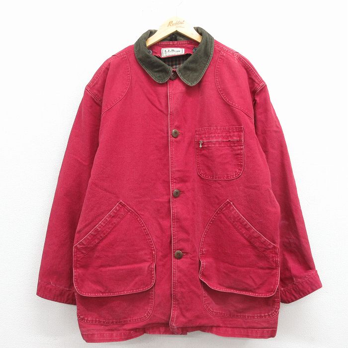 XL★古着 エルエルビーン 長袖 ハンティング ジャケット メンズ 90年代 90s ダック地 大きいサイズ ロング丈 エンジ【spe】 25nov18