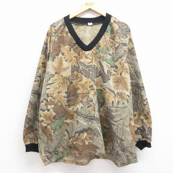 XL★古着 長袖 ハンティング ジャケット メンズ 90年代 90s 木葉 USA製 茶 迷彩 25nov18