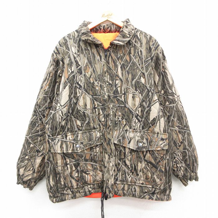 【20%OFF】XL★古着 長袖 ハンティング ジャケット メンズ ブラッシュカモ リバーシブル 大きいサイズ コットン 茶系他 迷彩 25nov20