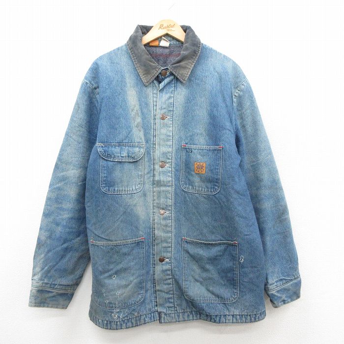 XL★古着 ビッグベン ラングラー 長袖 カバーオール メンズ 80年代 80s 襟コーデュロイ ロング丈 大きいサイズ USA製 紺 デニム 内側ブランケット 25nov20