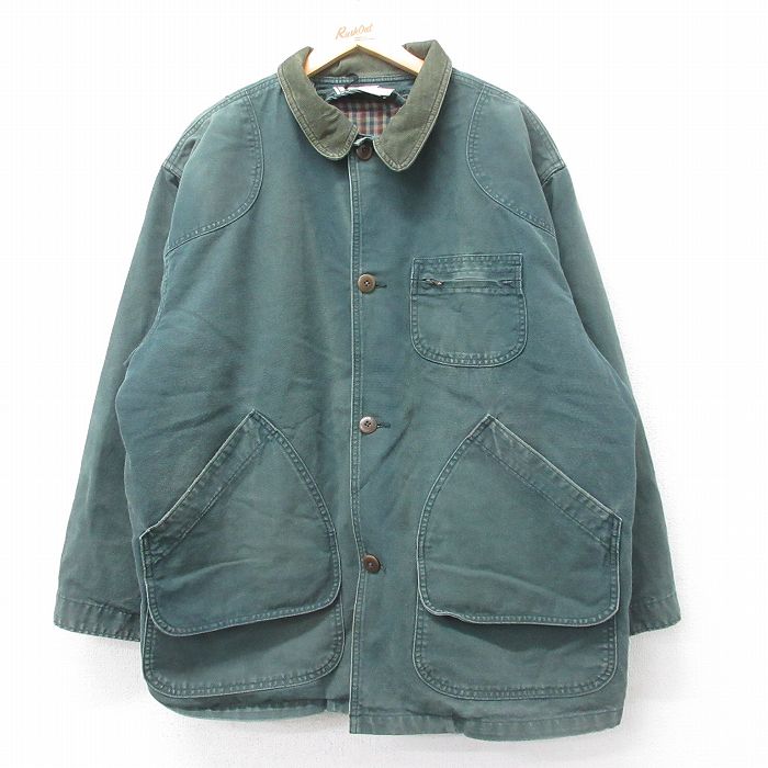 XL★古着 エルエルビーン 長袖 カバーオール メンズ 90年代 90s 襟コーデュロイ ダック地 プリマロフト 大きいサイズ コットン 緑系他【spe】 25nov29