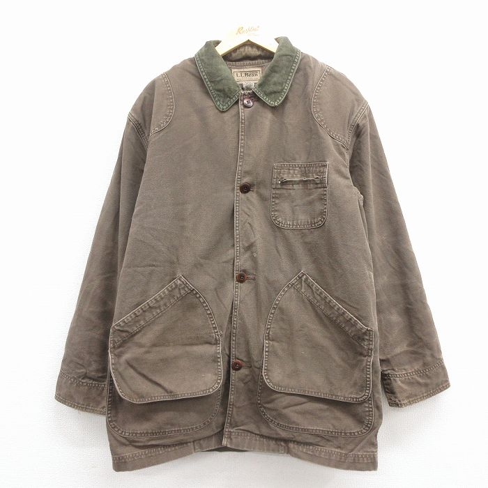 XL★古着 エルエルビーン 長袖 ハンティング ジャケット メンズ 00年代 00s ダック地 襟コーデュロイ コットン こげ茶 25dec03