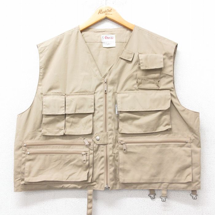 XL★古着 オービス フィッシング ベスト メンズ 80年代 80s ショート丈 ベージュ 25dec17
