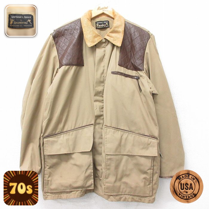 【50%OFF】ハンティングジャケット 70s 襟コーデュロイ ベージュ L | 古着