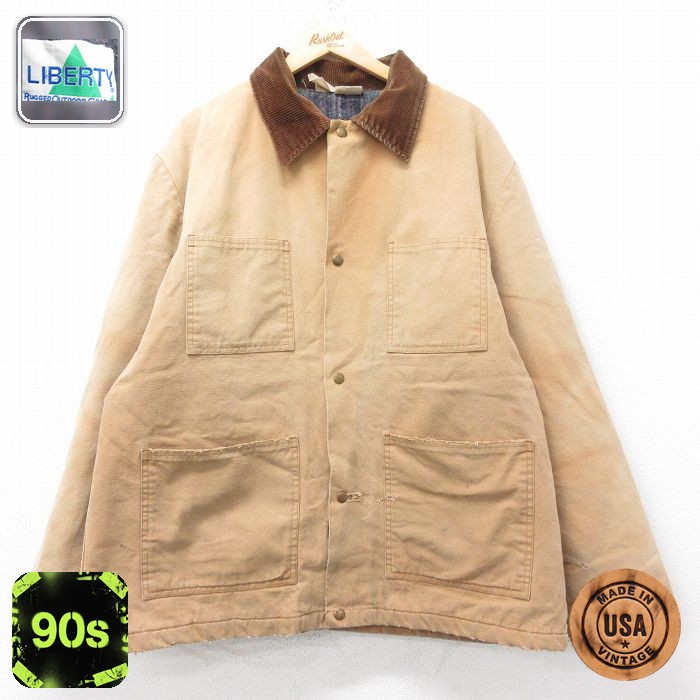 【50%OFF】リバティ 90s 長袖カバーオール 襟コーデュロイ ブラウン XL | 古着