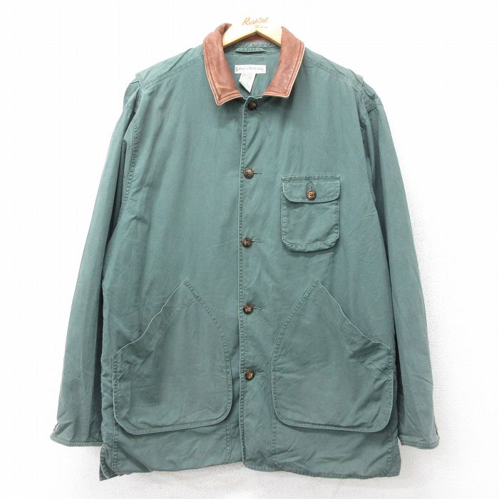 XL★古着 バナナリパブリック 長袖 ハンティング ジャケット メンズ 90年代 90s 襟レザー コットン 緑他 内側フランネル 25dec17