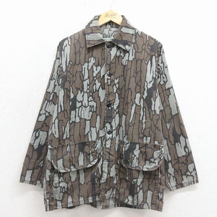 L★古着 SAFTBAK 長袖 ハンティング ジャケット メンズ 90年代 90s TREBARK USA製 濃ベージュ 迷彩 25dec19
