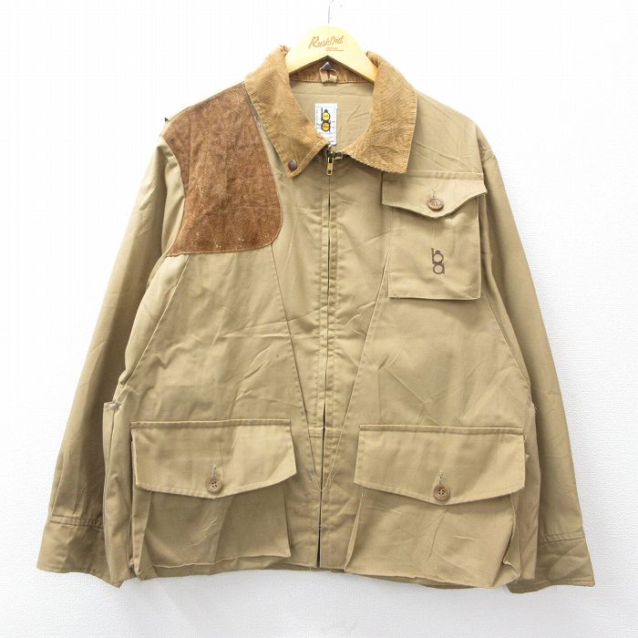 XL★古着 bob allen 長袖 ビンテージ ハンティング ジャケット メンズ 70年代 70s 襟コーデュロイ スエード使用 大きいサイズ USA製 ベージュ他【spe】 26jan19