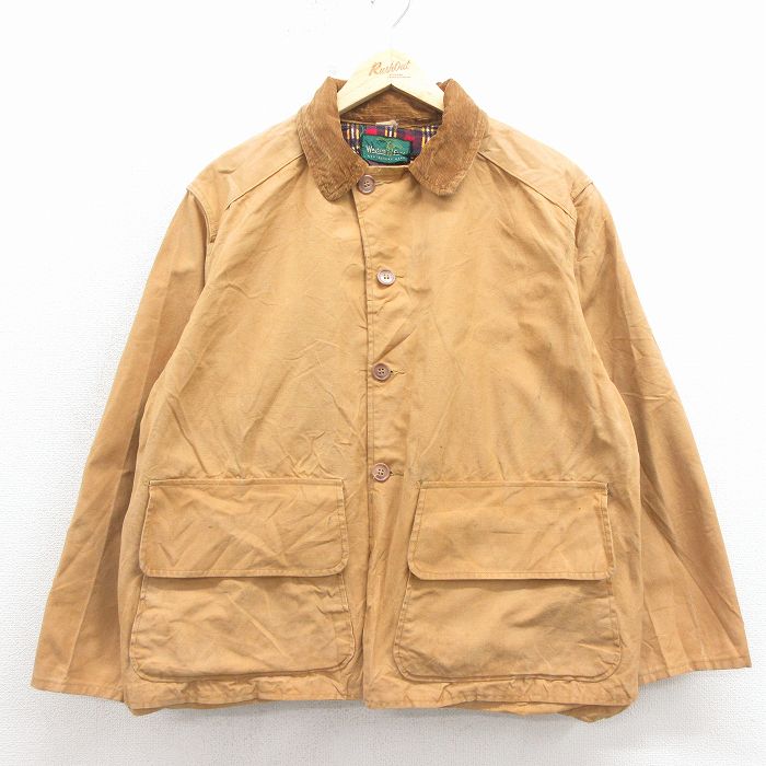 XL★古着 モンゴメリーワード 長袖 ハンティング ジャケット メンズ 80年代 80s ダック地 襟コーデュロイ 茶 26jan17