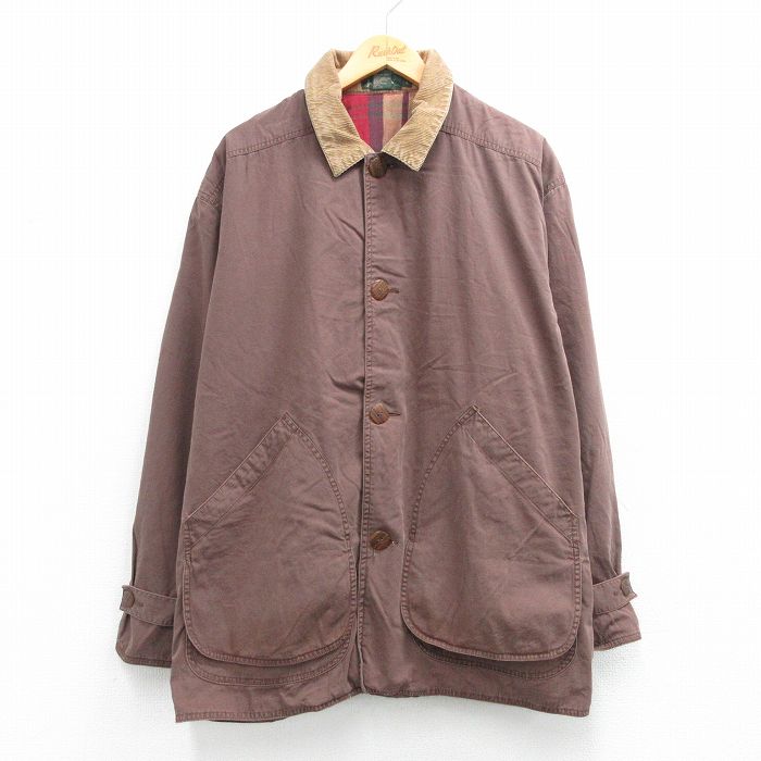 XL★古着 ジェイクルー 長袖 ブランド ハンティング ジャケット メンズ 90年代 90s 大きいサイズ 襟コーデュロイ コットン 濃ベージュ 内側フランネル【spe】 26mar09