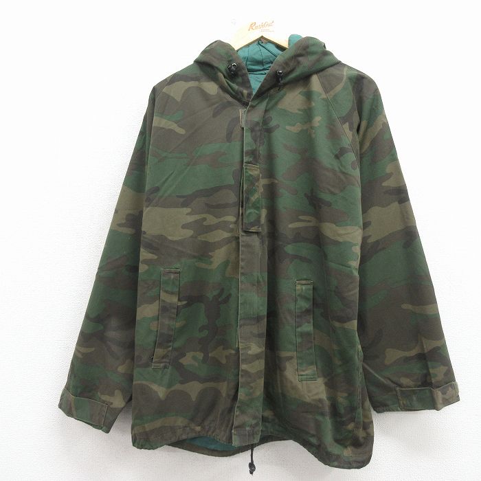 XL★古着 長袖 ハンティング ジャケット パーカー メンズ ウッドランドカモ ラグラン 緑 迷彩 26mar11