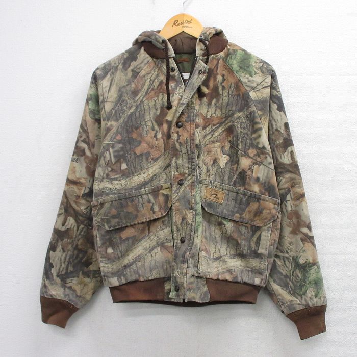 L★古着 ダックスバック 長袖 ハンティング ジャケット パーカー メンズ 80年代 80s ラグラン 茶他 迷彩 内側キルティング 26mar12
