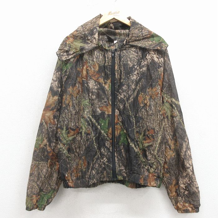XL★古着 長袖 ハンティング ジャケット パーカー メンズ 90年代 90s モッシーオーク メッシュ地 ラグラン USA製 茶 迷彩 26apr08