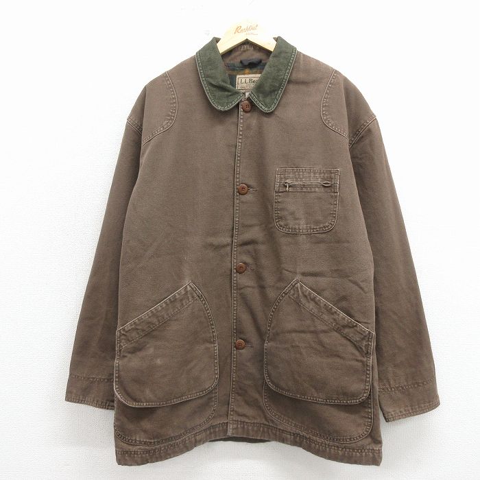 XL★古着 エルエルビーン 長袖 ハンティング ジャケット メンズ 00年代 00s ダック地 大きいサイズ ロング丈 コットン こげ茶 26apr27